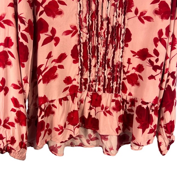 Matilda Jane Size M Miri Floral Print Pleated Blouse Long Sleeve Red Casual Top - Picture 5 of 11